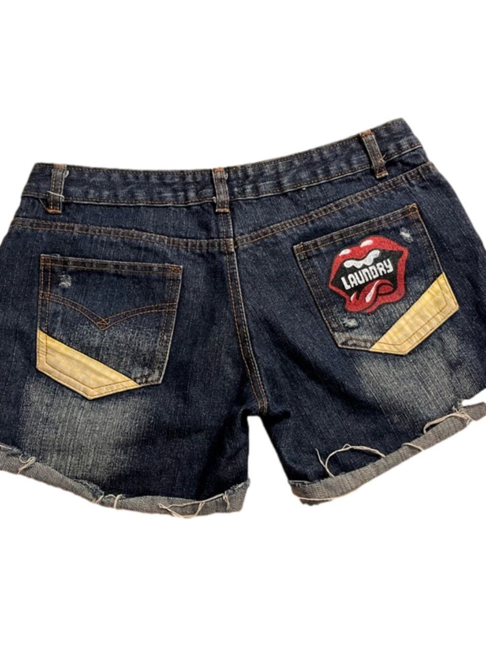 Kang Kang Fu Shi denim shorts patchwork pockets size L